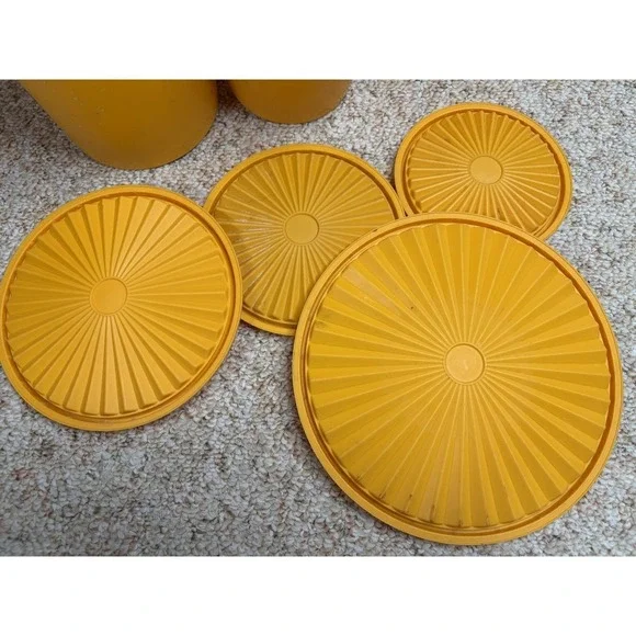 Vintage Tupperware Servalier Gold With Orange Floral Canister Set with Lids - Picture 12 of 12